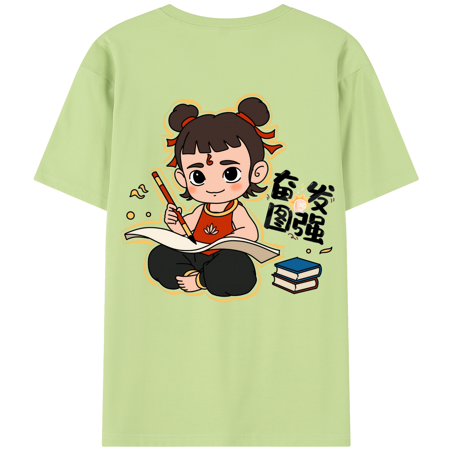 （画像用） Ne Zha 2 ナタ 魔童の大暴れ 綿100％半袖Tシャツ（背面プリント）